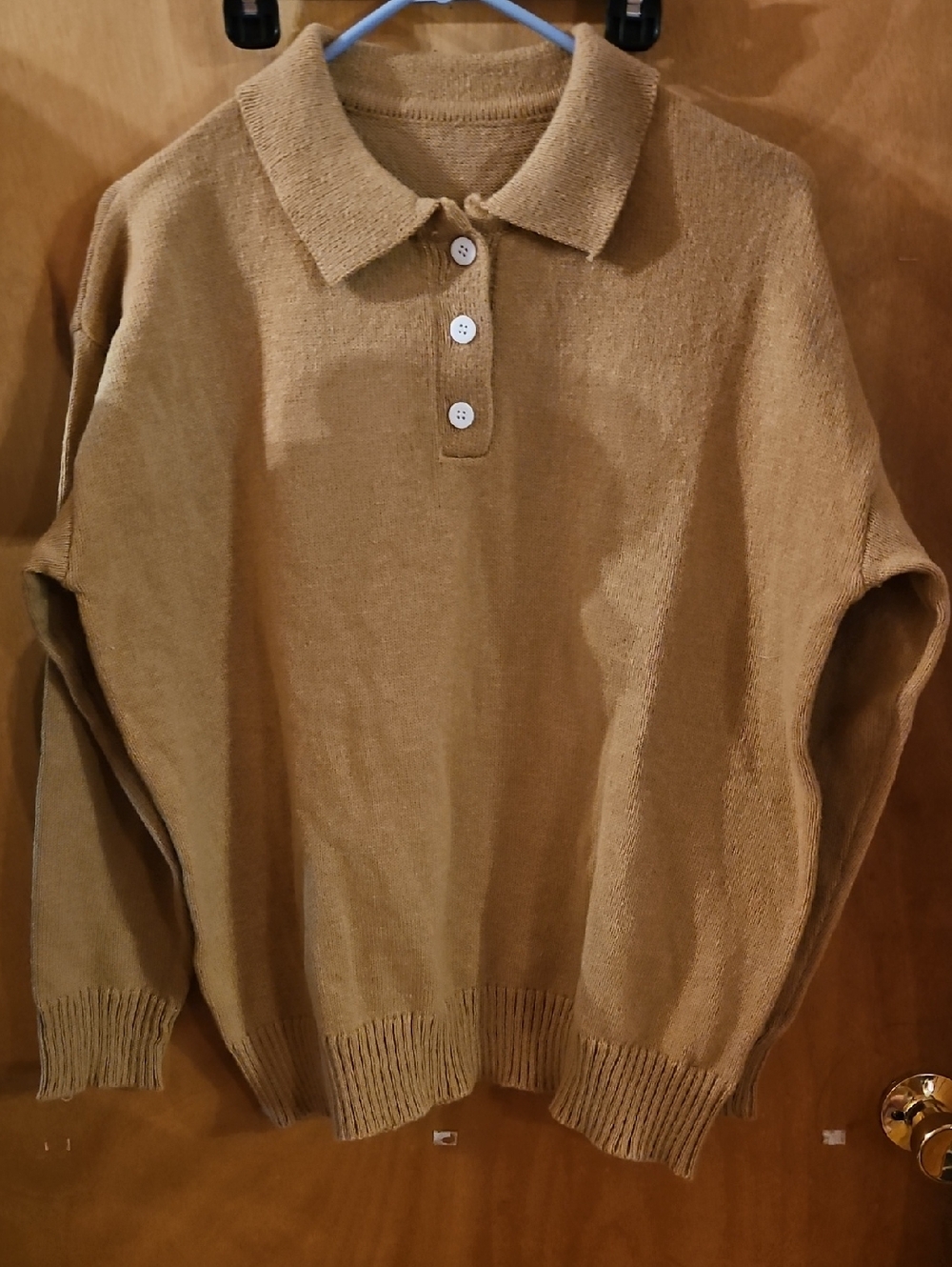 Women's Collared Long-Sleeve Sweater Knit in Camel